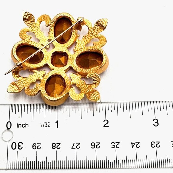 Vintage 1990s Dark & Light Pink Matte Gold Tone Maltese Cross 2" Brooch Pin - Picture 3 of 3